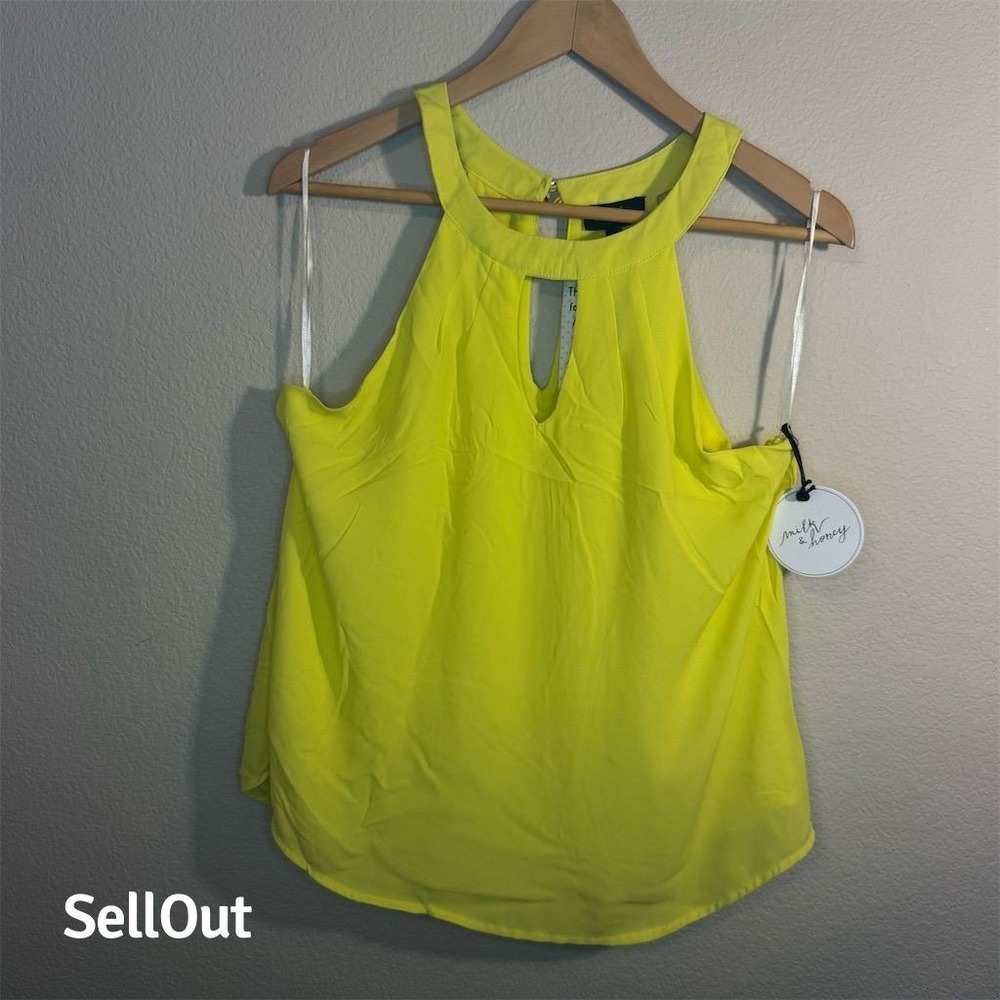 Milk & Honey Neon Yellow Halter Keyhole Split Back Tank Top Size L NEW - Picture 2 of 6